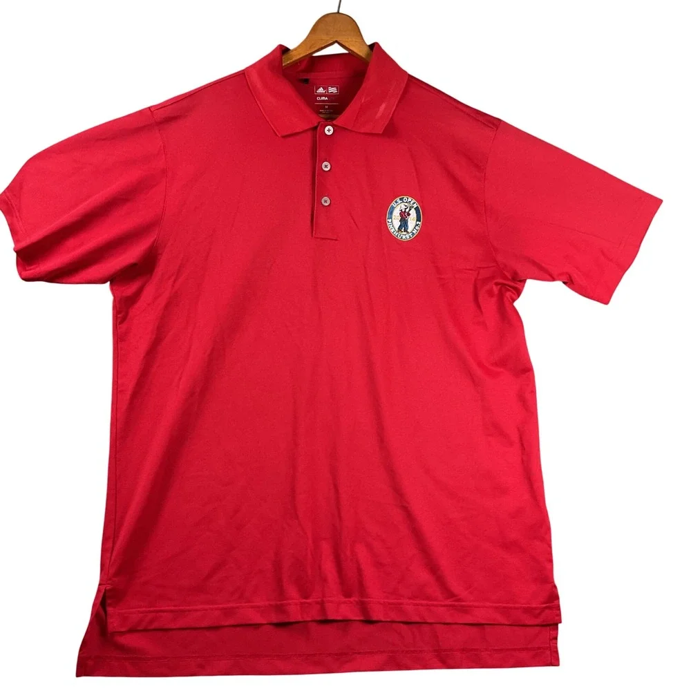 Adidas Polo Shirt Mens Medium Red 2014 US Open Pinehurst No 2 Climalite P78572